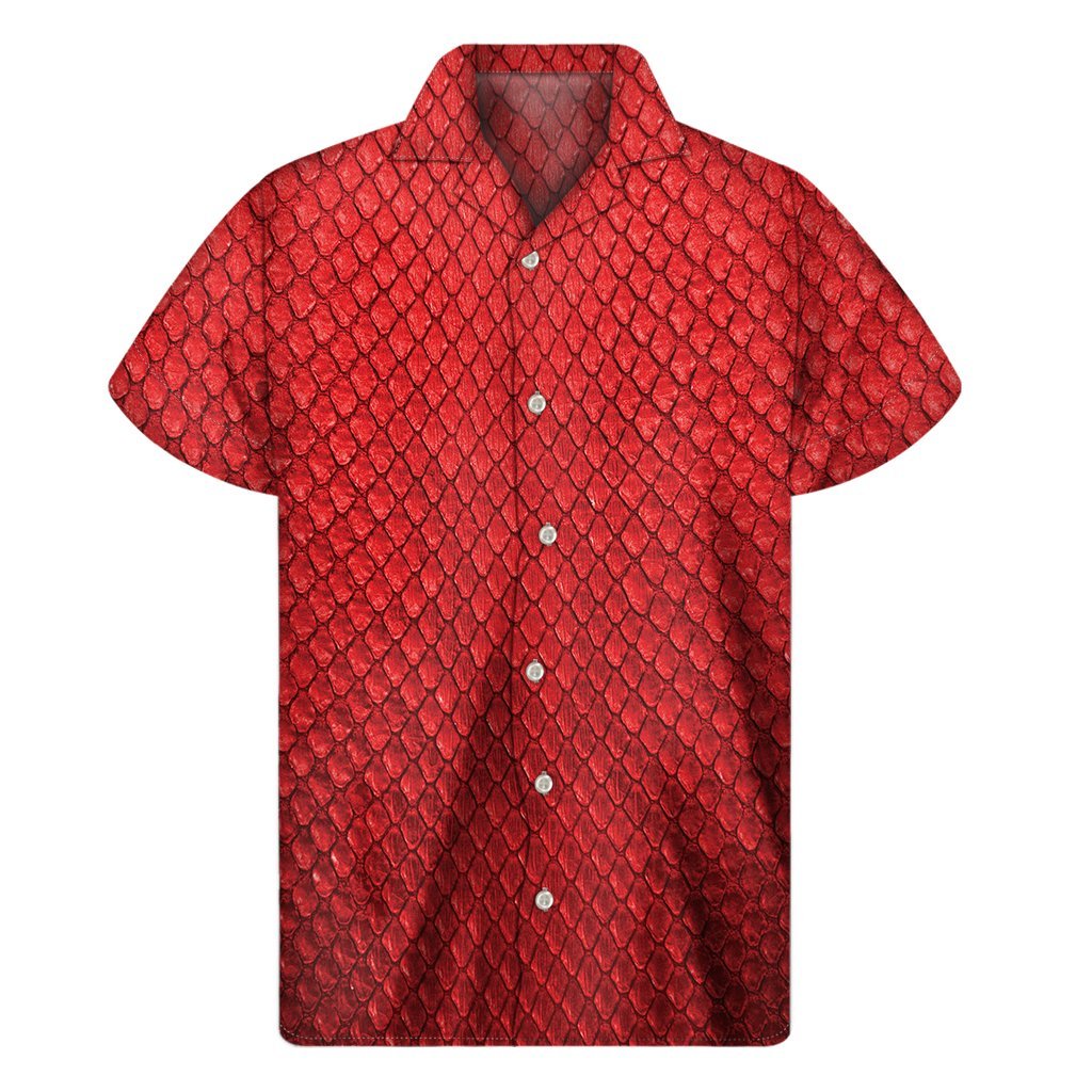 Red Python Snakeskin Print Mens Short Sleeve Shirt Hawaiian