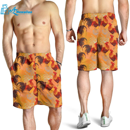 Red Rooster Chicken Cock Pattern Men Shorts