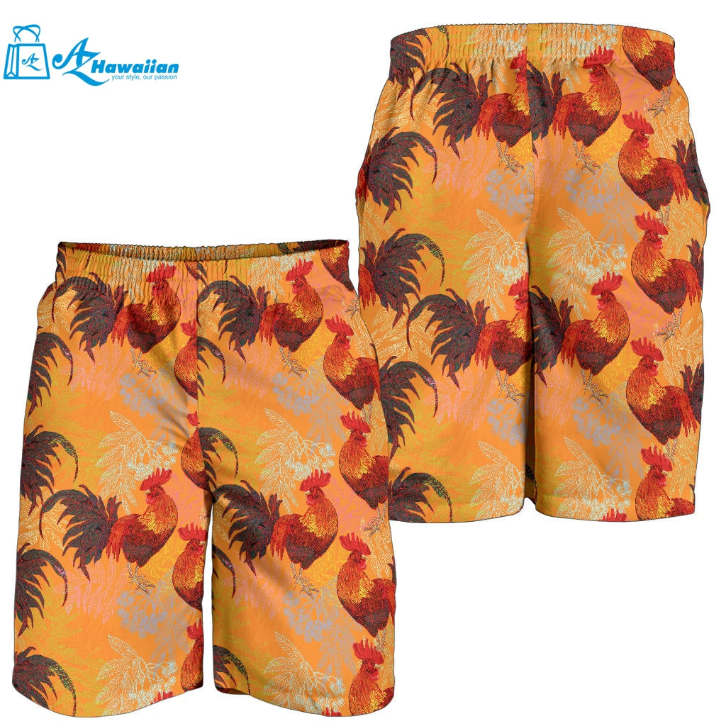 Red Rooster Chicken Cock Pattern Men Shorts