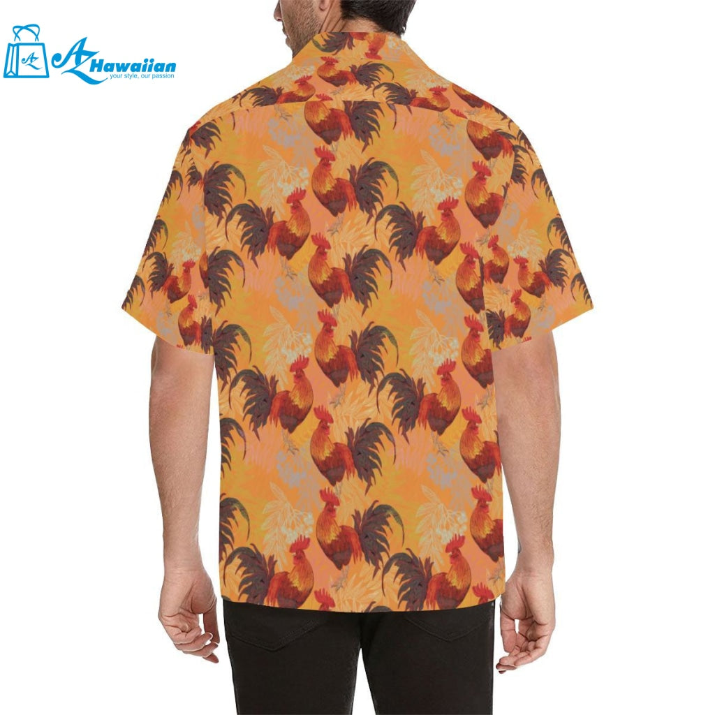 Red Rooster Chicken Cock Pattern Mens All Over Print Hawaiian Shirt