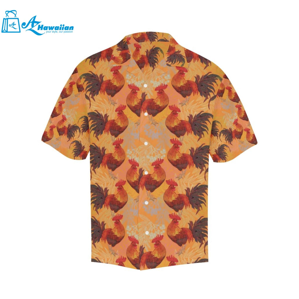 Red Rooster Chicken Cock Pattern Mens All Over Print Hawaiian Shirt