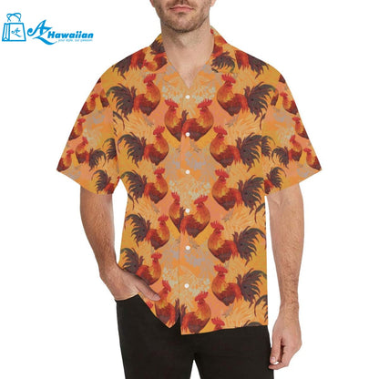 Red Rooster Chicken Cock Pattern Mens All Over Print Hawaiian Shirt