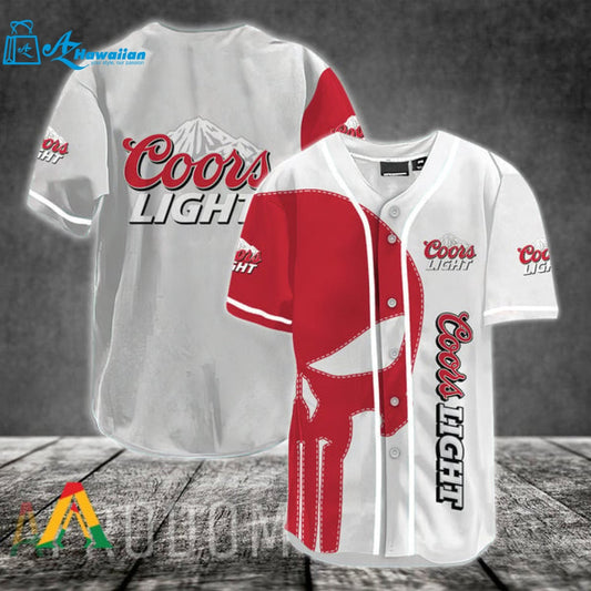 Red Skull Coors Light Beer Baseball Jersey