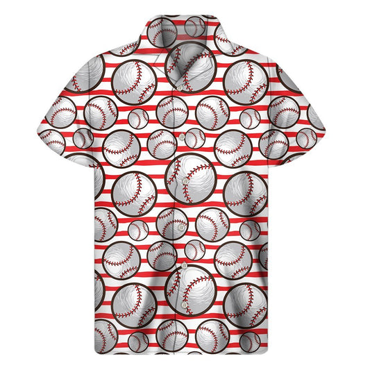 Red Striped Baseball Pattern Print Mens Short Sleeve Shirt Hawaiian