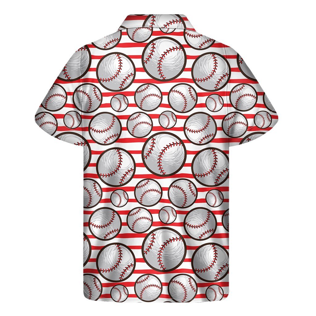 Red Striped Baseball Pattern Print Mens Short Sleeve Shirt Hawaiian