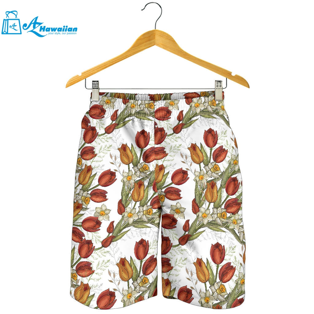 Red Tulips And Daffodils Pattern Men Shorts