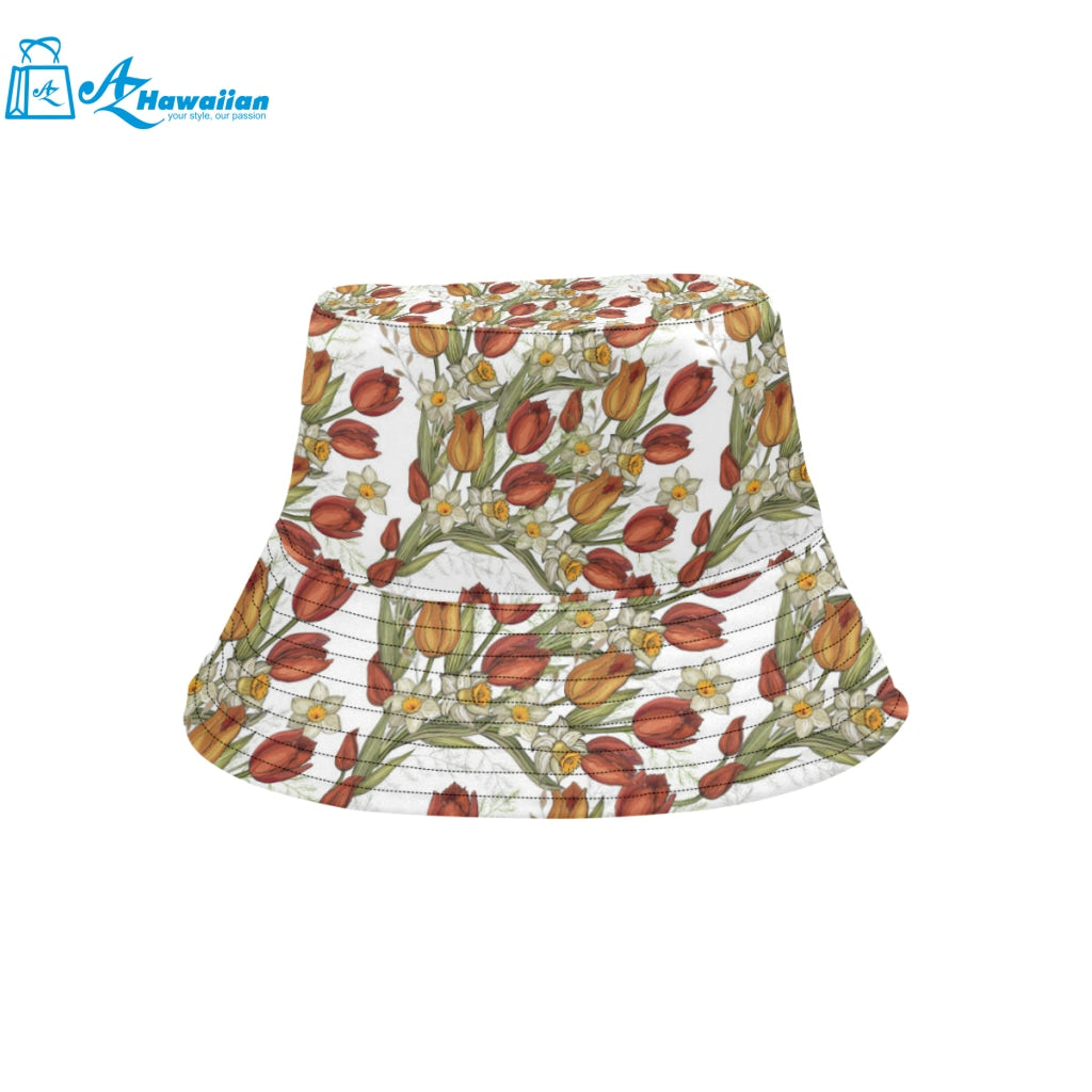 Red tulips and daffodils pattern Unisex Bucket Hat