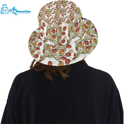 Red tulips and daffodils pattern Unisex Bucket Hat