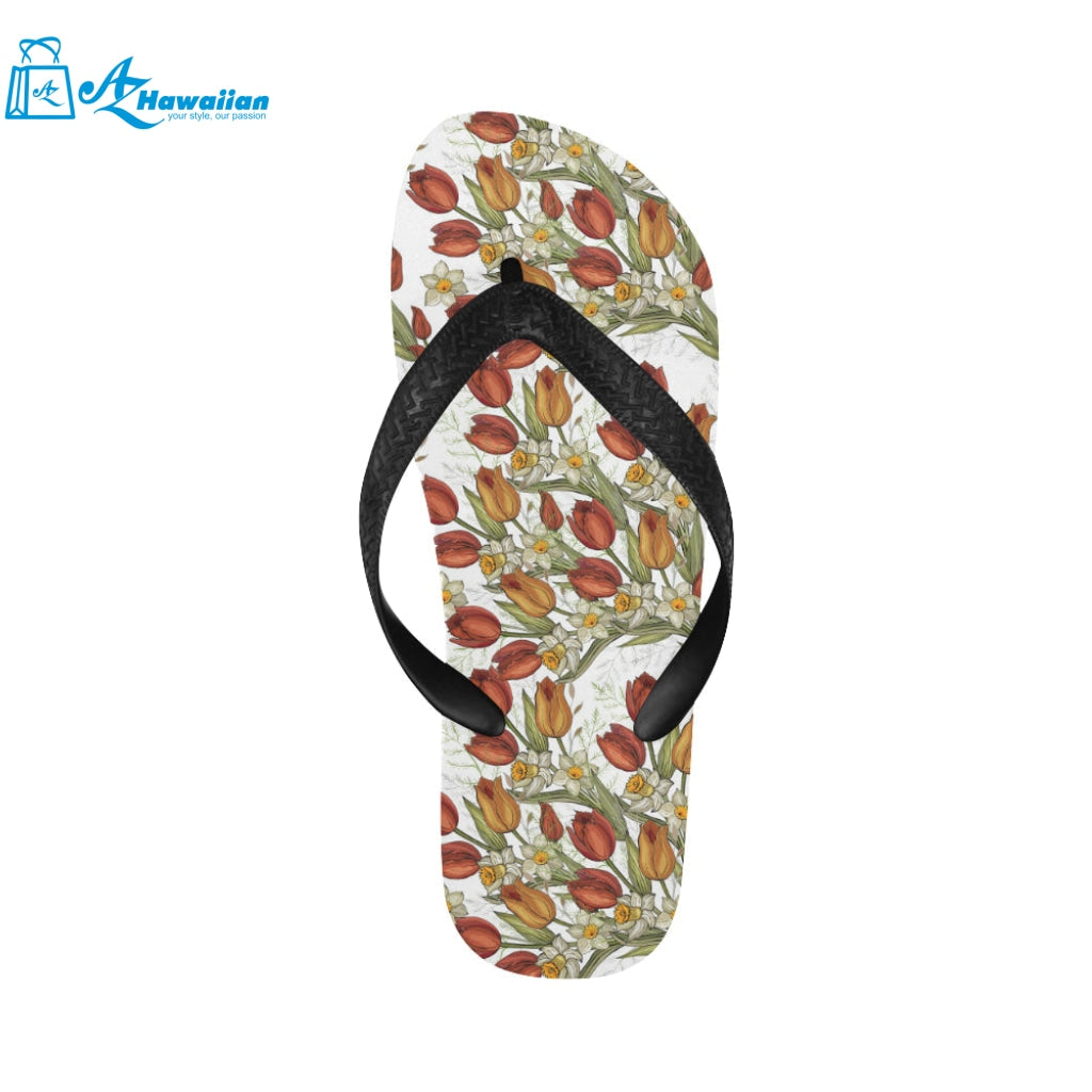 Red tulips and daffodils pattern Unisex Flip Flops