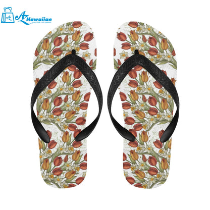 Red tulips and daffodils pattern Unisex Flip Flops