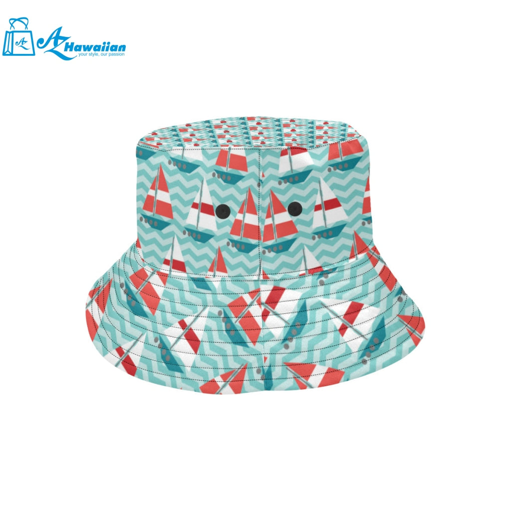 Red White sailboat wave background Unisex Bucket Hat