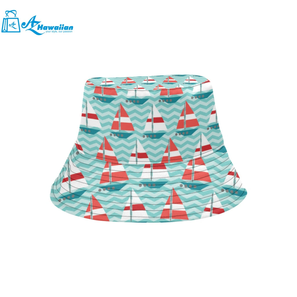 Red White sailboat wave background Unisex Bucket Hat