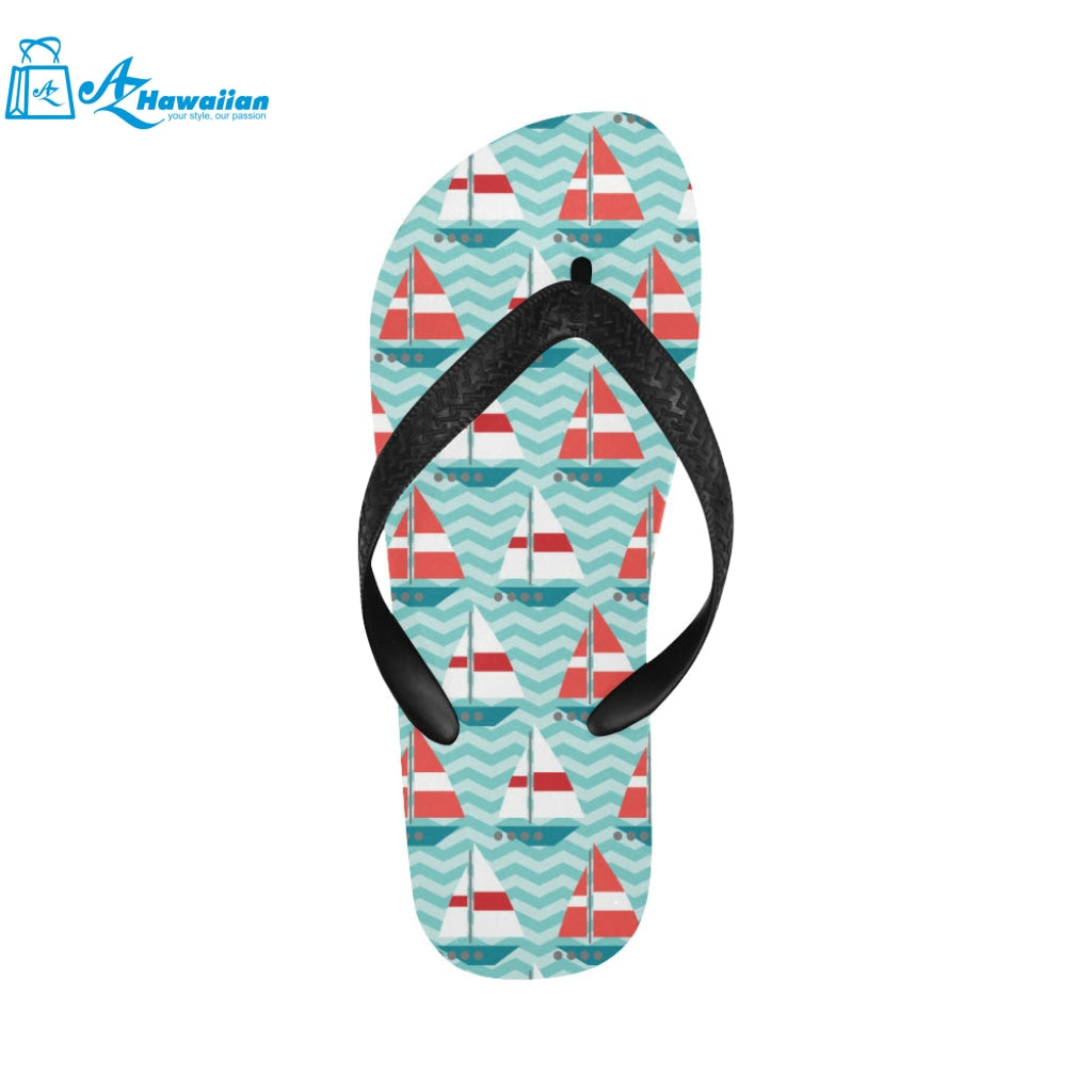 Red White sailboat wave background Unisex Flip Flops