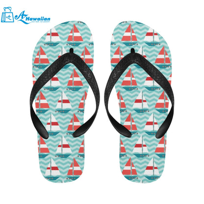 Red White sailboat wave background Unisex Flip Flops