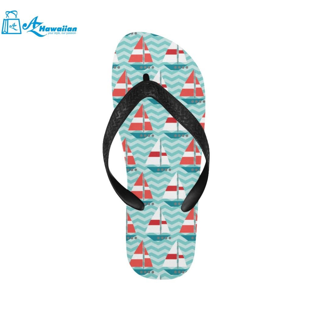 Red White sailboat wave background Unisex Flip Flops