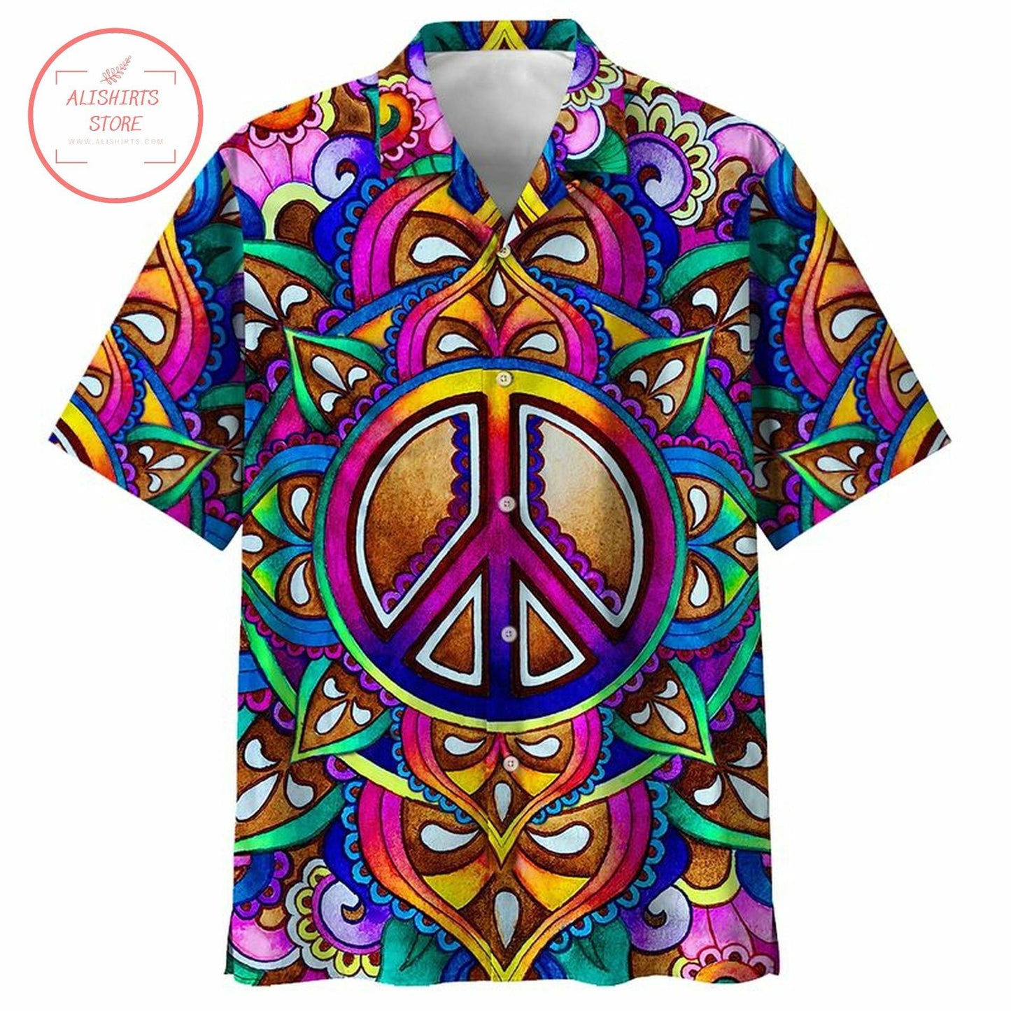 PEACE SIGN CLIP ART TRIPPY PSYCHEDELIC HAWAIIAN SHIRT