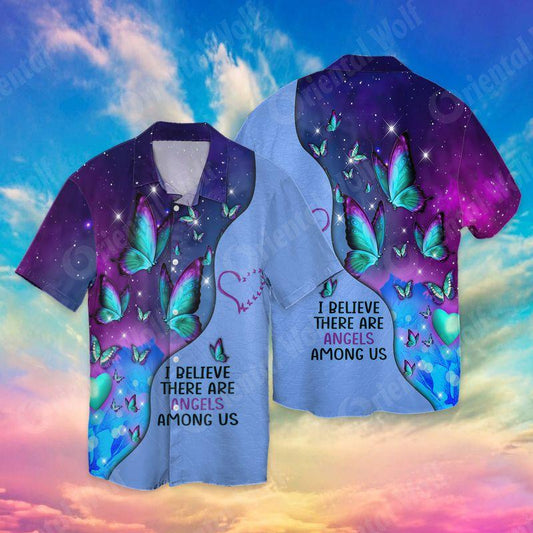 Beautiful Butterfly Angles Among Us Blue 3D Full Print Hawaiian Shirt