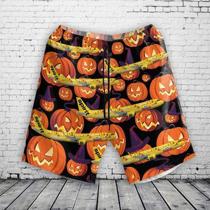 Spirit A321 Neo Halloween Pumpkin Hawaiian Shirts - Beach Shorts