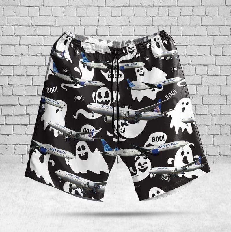 B&W United Boeing 777-300ER Halloween Boo Hawaiian Shirts - Beach Shorts