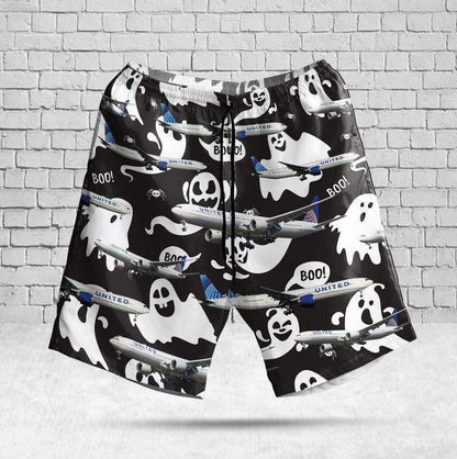 B&W United Boeing 777-300ER Halloween Boo Hawaiian Shirts - Beach Shorts