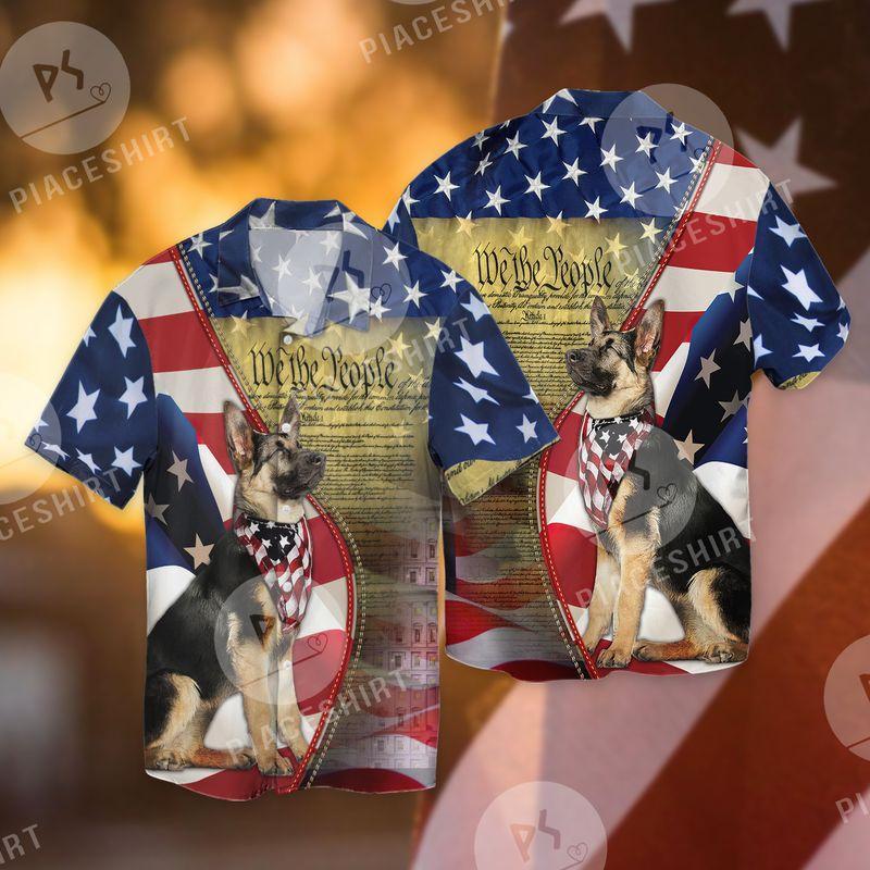 German Shepherd American Patriot Flag 3D Full Print Hawaiian Shirt