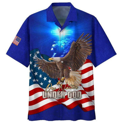 Independence Day Eagle Lion Cross Light One Nation Under God Hawaiian Shirt | For Men & Women | Adult | HW5666