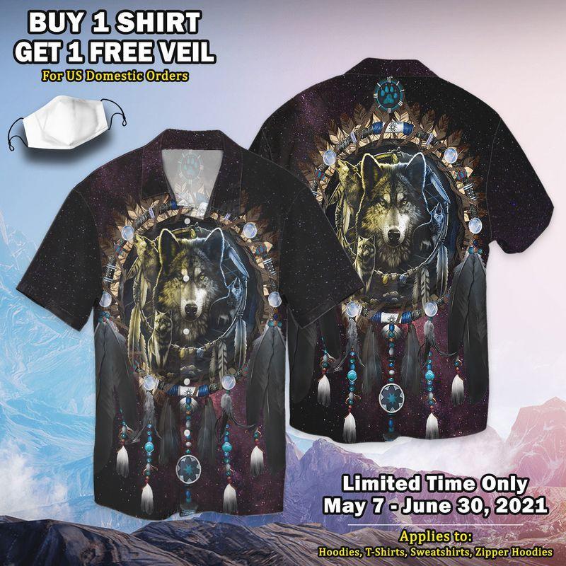 Native Wolf Galaxy 3D Full Print Hawaiian Shirt