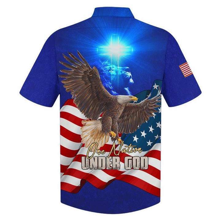 Independence Day Eagle Lion Cross Light One Nation Under God Hawaiian Shirt | For Men & Women | Adult | HW5666