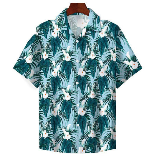 Flower Palm Leave Tropical Botanical Nature Lover Forest Summer 3D Blue Hawaii Shirt For Men Hawaii