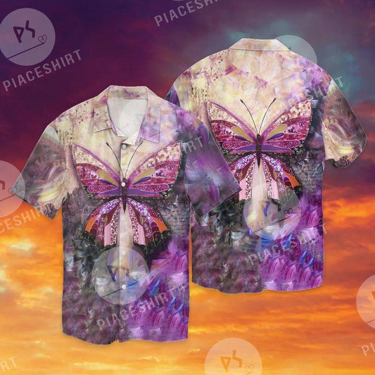 Beautiful Personalized Purple Butterfly 3D Full Print Hawaiian Shirt