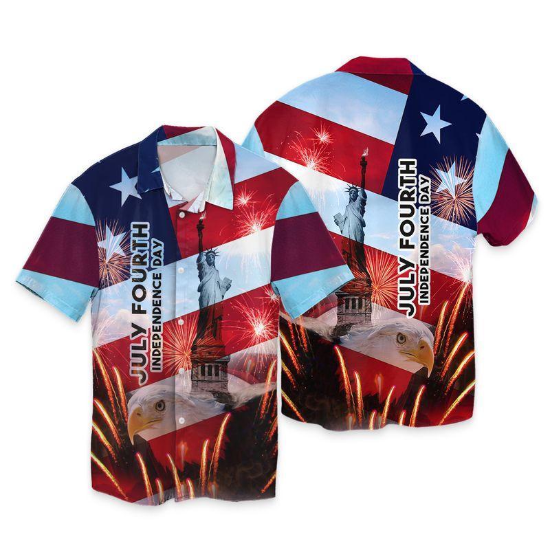 Eagle And Statue For Independence Day 3D Full Print Hawaiian Shirt