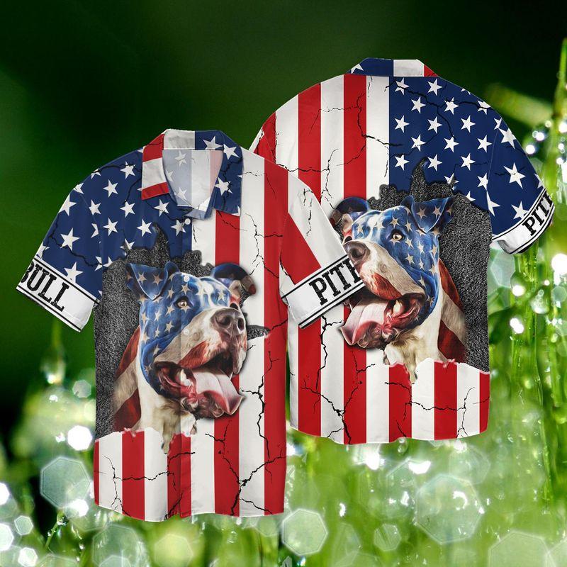 Pitbull America Cool 3D Full Print Hawaiian Shirt