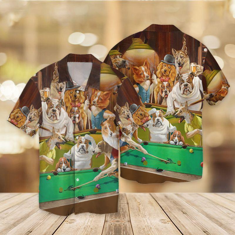 Vintage Dogs Playing Pool Hawaiian Shirt, Summer Shirt, Beach shirt