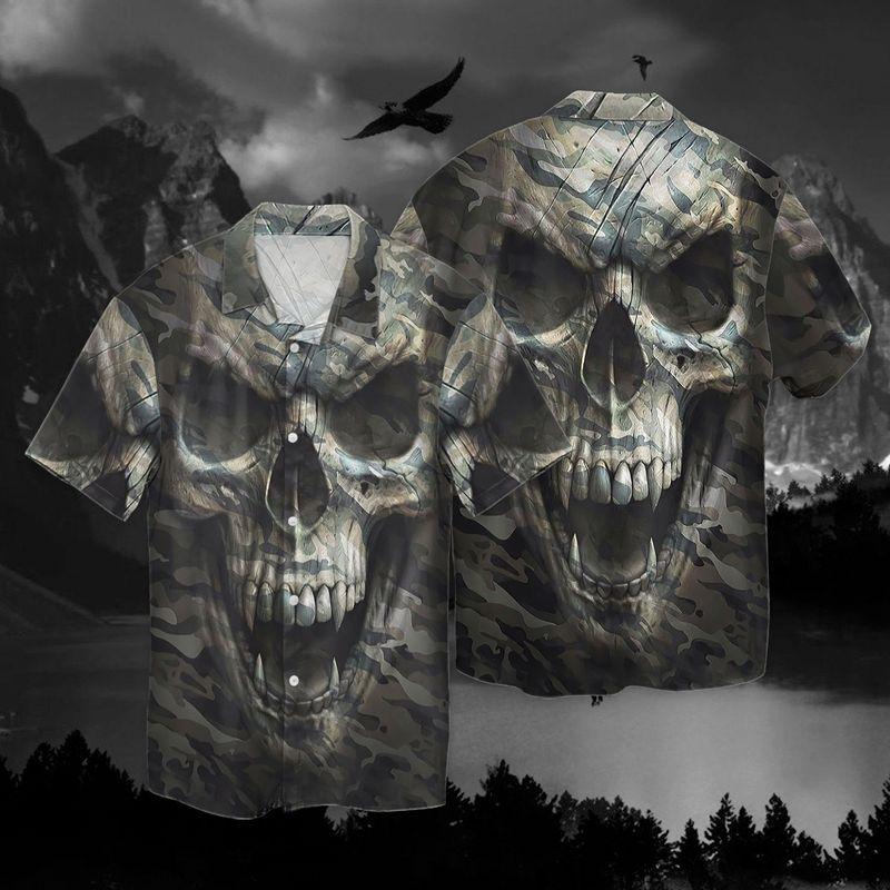 Evil Skull Army Pattern Halloween 3D Full Print Hawaiian Shirt