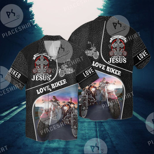 I Ride With Jesus Christian Biker 3D Full Print Hawaiian Shirt