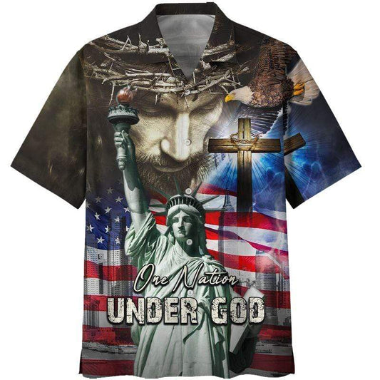 4th July One Nation Under God Independence Day Unisex Hawaiian Shirts, Summer Shirts, Beach Shirts