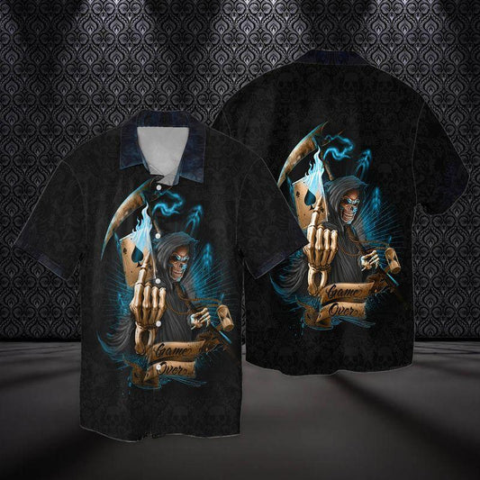 Game Over God Of Death Ace Card Black 3D Full Print Hawaiian Shirt