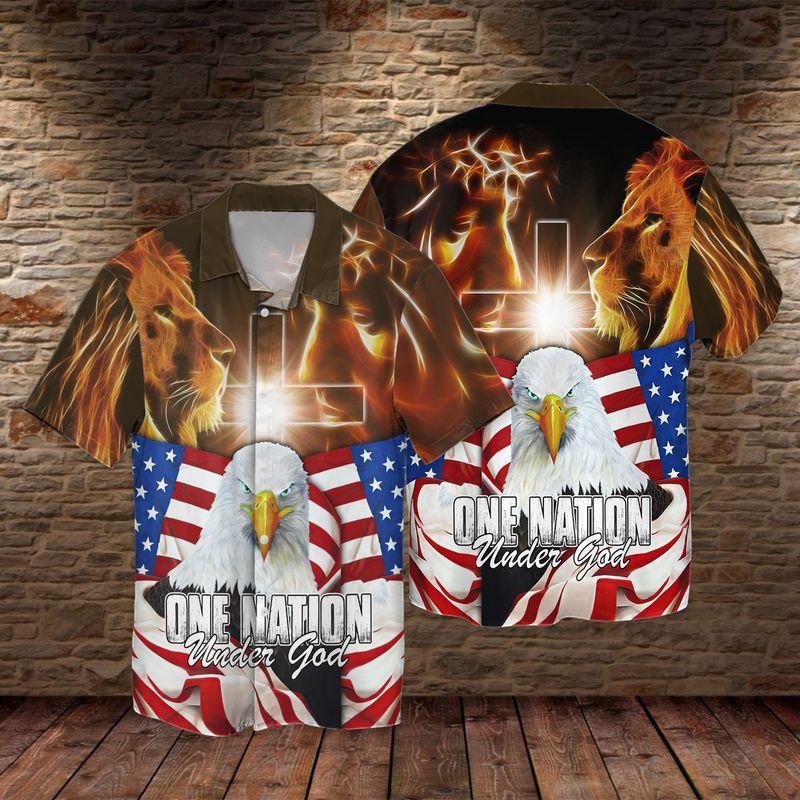 One Nation Under God Eagle For Independence Day 3D Full Print Hawaiian Shirt