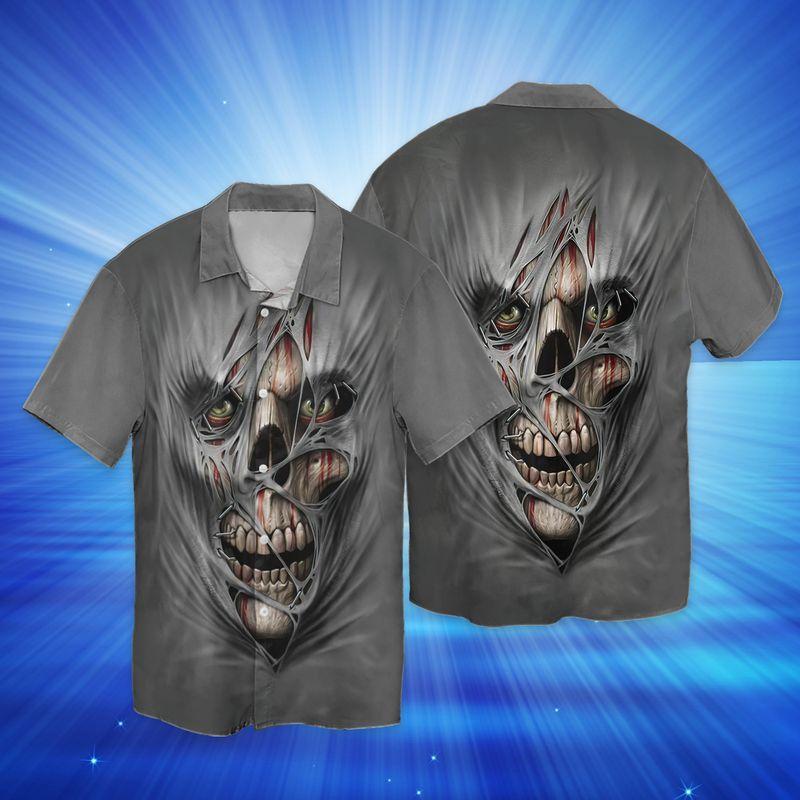 Creepy Skull Halloween Cool 3D Full Print Hawaiian Shirt