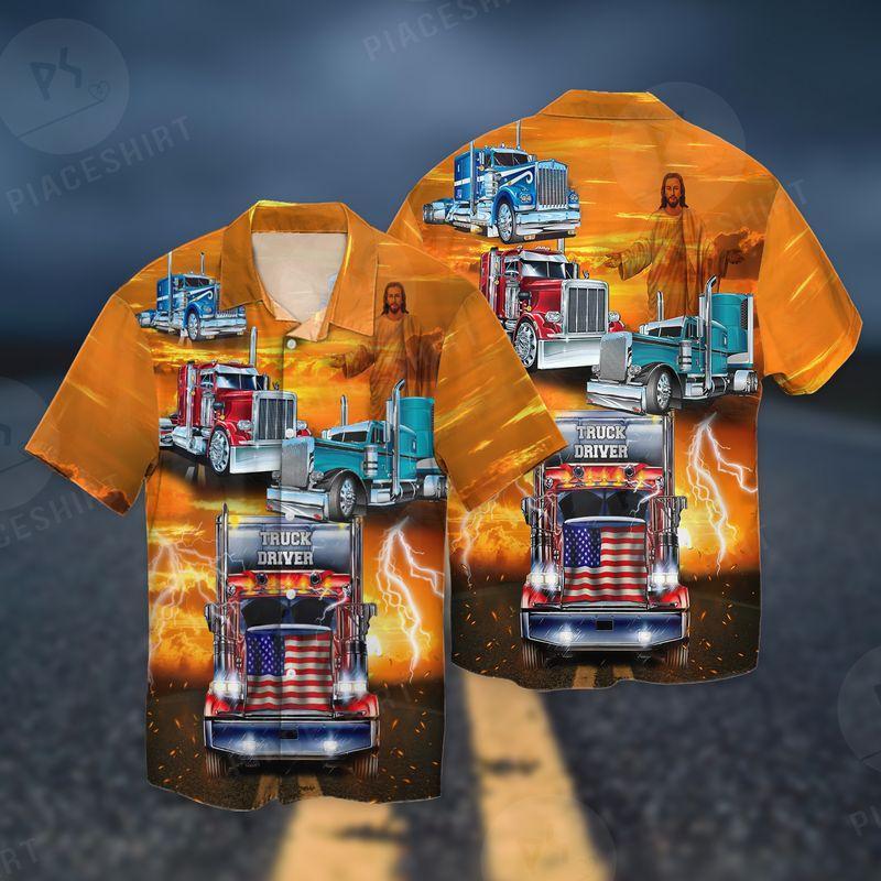 Jesus Bless Truckers America Sunset 3D Full Print Hawaiian Shirt