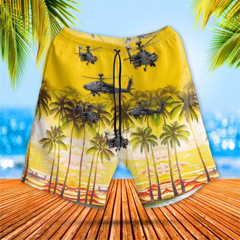 Air Force US Army Helicopter Unisex Hawaiian Shirts - Yellow Pattern Beach Shorts