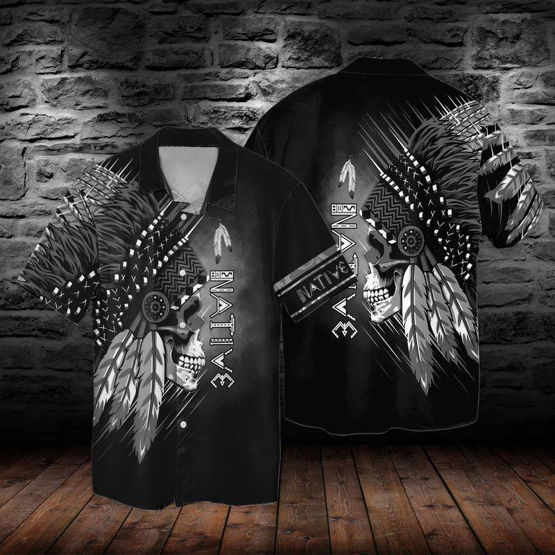 Black And White Native Skull 3D Full Print Hawaiian Shirt