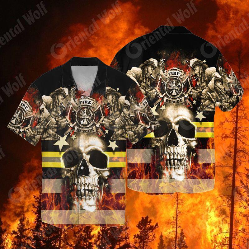 Firefighter - Bring It On Skull 3D Full Print Hawaiian Shirt