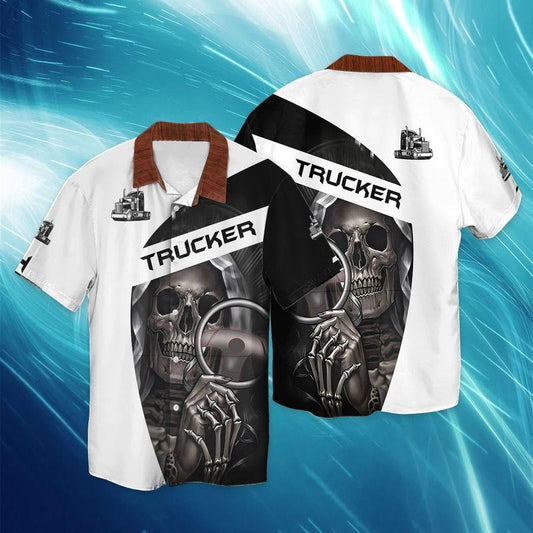 Skull Trucker Black And White Custom Design 3D Full Print Hawaiian Shirt