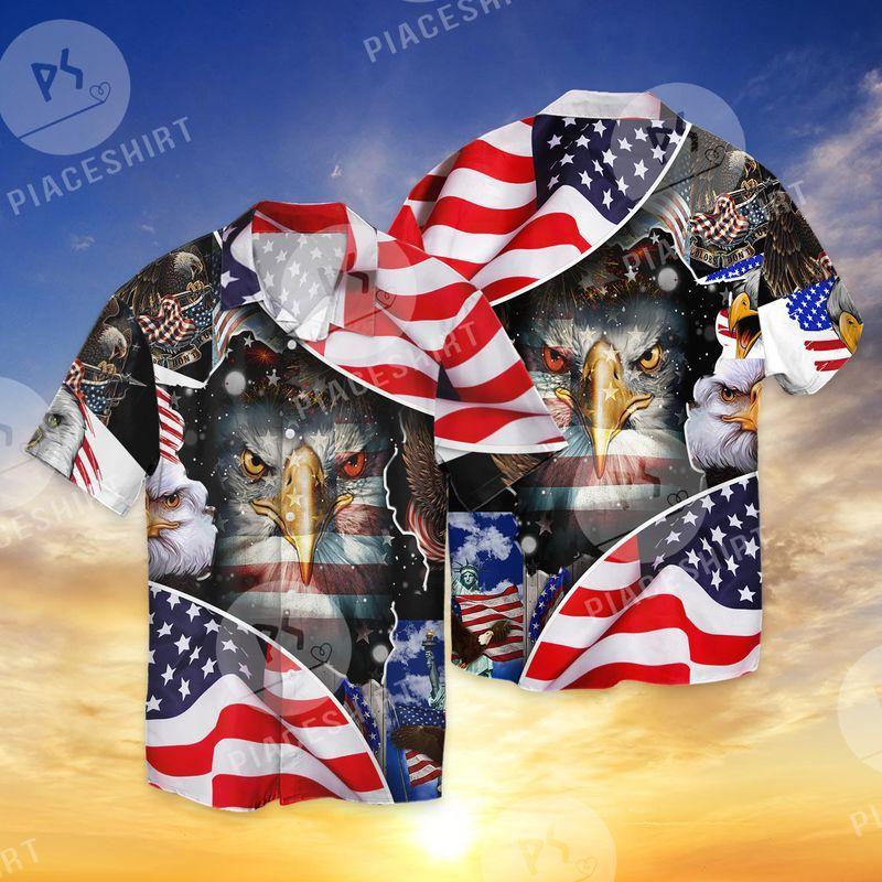 Eagle Face American Flag Cool 3D Full Print Hawaiian Shirt