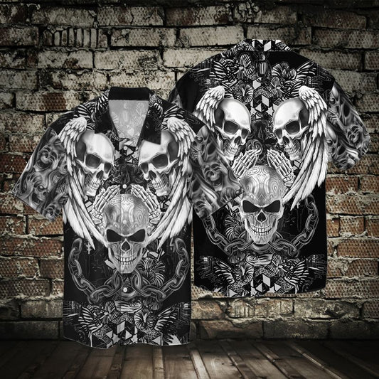 Winged Praying Skull 3D Full Print Hawaiian Shirt