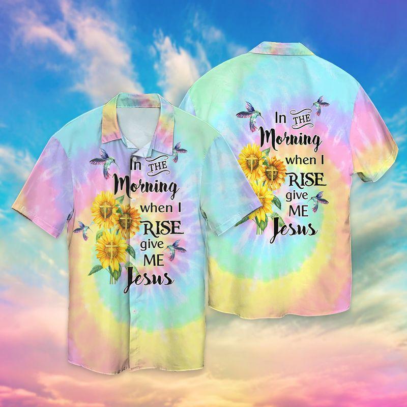 When I Rise Give Me Jesus Sunflower Cross 3D Full Print Hawaiian Shirt