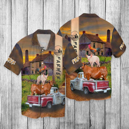 Cow Pig Chicken Funny Farm Life 3D Full Print Hawaiian Shirt