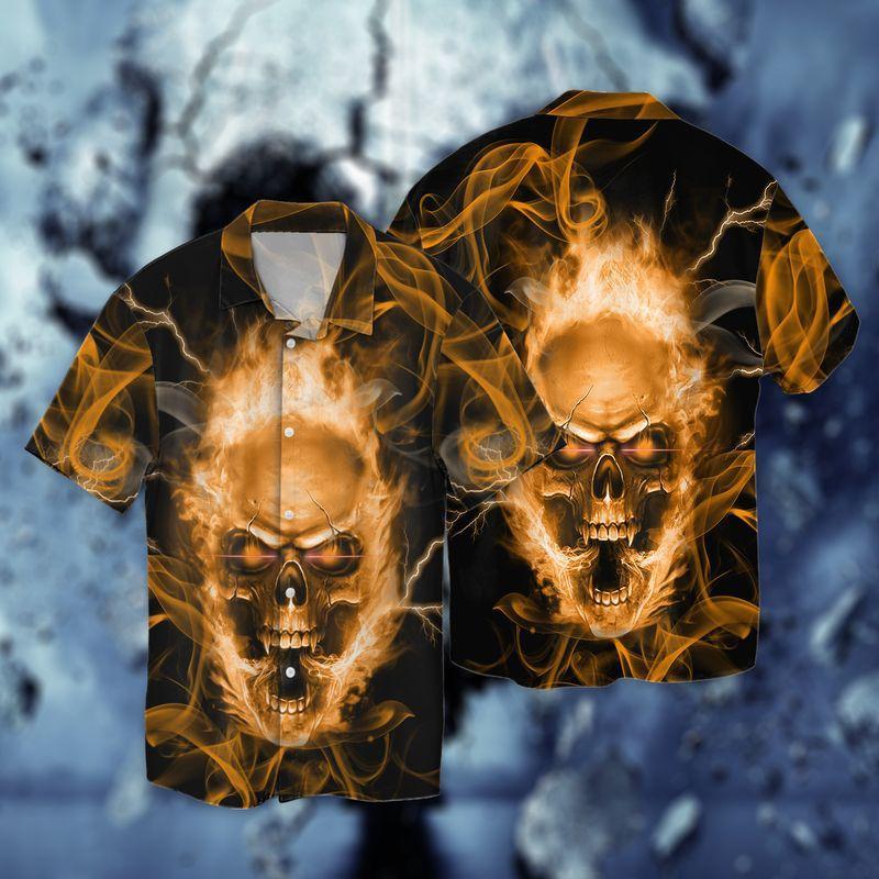 Fire Ghost Cool Black 3D Full Print Hawaiian Shirt