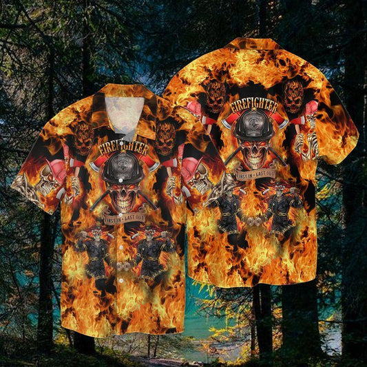 Firefighter - First In Last Out Skull And Flame 3D Full Print Hawaiian Shirt